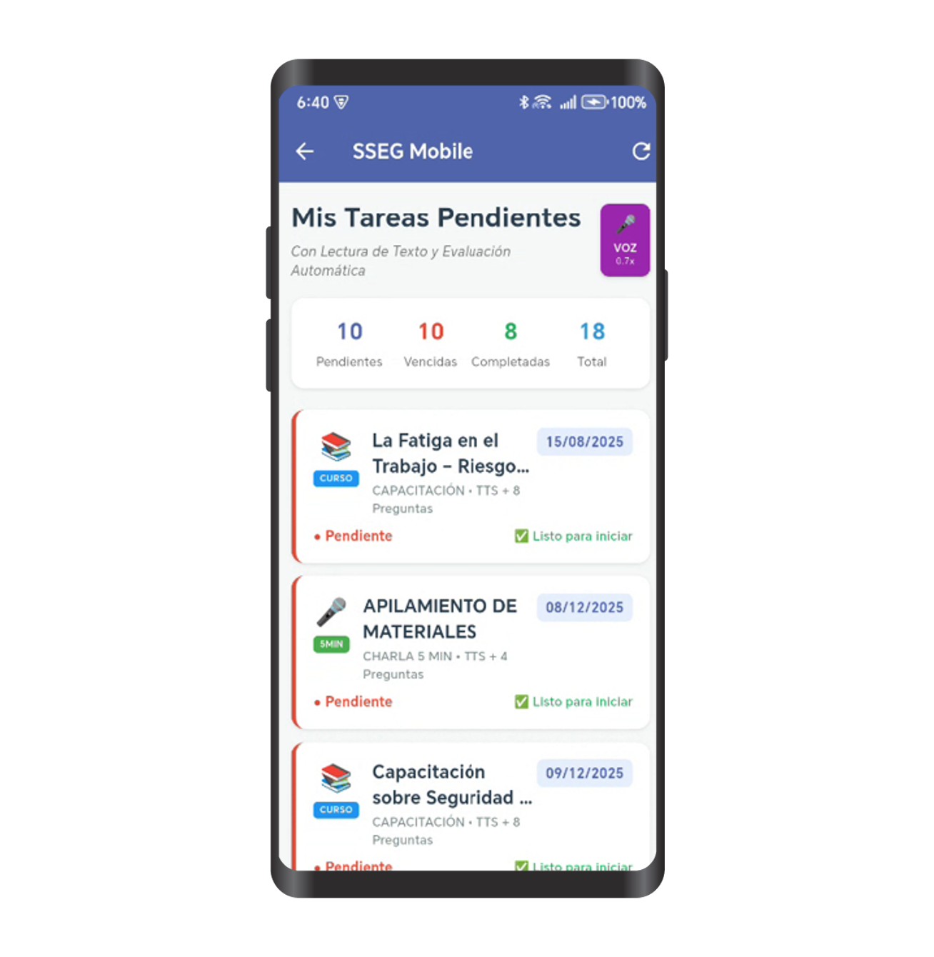App SSEG - Tareas con TTS